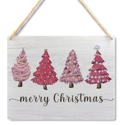 Ryeolo Pink Merry Christmas Wooden Hanging Sign - Pink Christmas