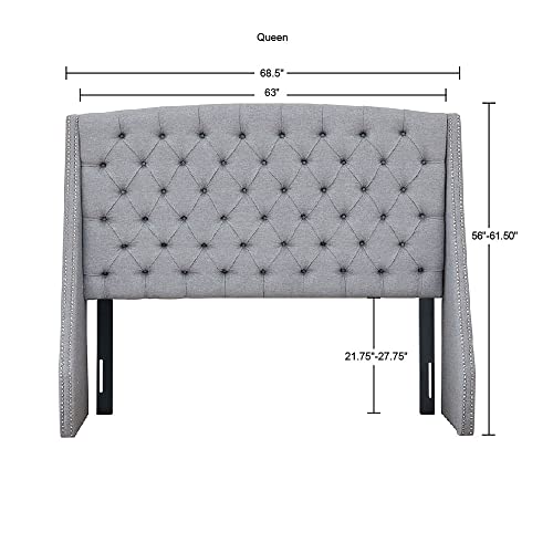 Madison Park Harper Upholstered Nail Head Trim Wingback Button Tufted Headboard Modern Contemporary Metal Legs Padded Bedroom Décor Accent, Queen, Grey #TOP2