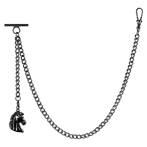 Montre de poche Albert Chain ZTA avec pendentif cheval et fermoir en T noir