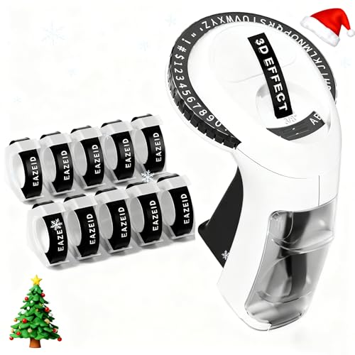 EazeID Embossing Label Maker Machine with 10 Tapes Black, Vintage Manual Labeler, 3D Embossed Label Maker 3/8inch Labels-Waterproof for Scrapbooking Supplies, Home Office & Kids School Items