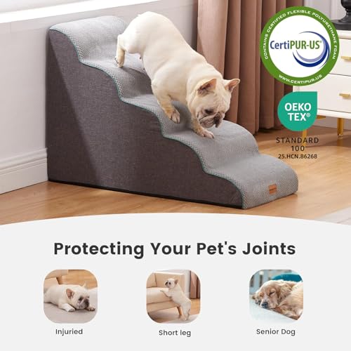 Image of Gardner Pet Dog Stairs for Small Dogs 22.8 inch H, Curved 5-Step Pet Stairs, Dog Steps for High Bed, Couch (24-30 in) with Durable Non-Slip Waterproof Fabric Cover and CertiPUR-US Certified Foam