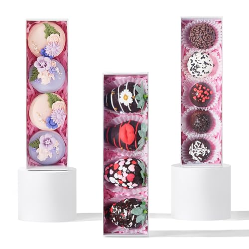 NEKSUNBAK 12Pcs 8x2.2x2 Inches Mcaron Truffle Chocolate Boxes Empty Bakery Boxes for Chocolate Covered Strawberry Bonbon & Party Favors