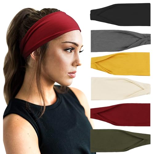 Image of DRESHOW Yoga Sports Headbands for Women Elastic Non-Slip Headbands Workout Running Hair Bands 6 Pack