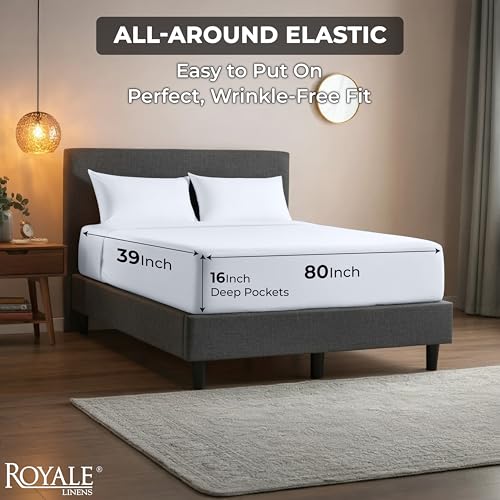 Image of Royale Linens 100% Organic Cotton 2 Pack Fitted Sheet - Percale Weave - Super Soft Deep Pocket Bottom Sheets - White Elastic Sheet Twin XL Size - Twin XL Fitted Sheets Only - (39 inchx80 inch+15 inch, White)