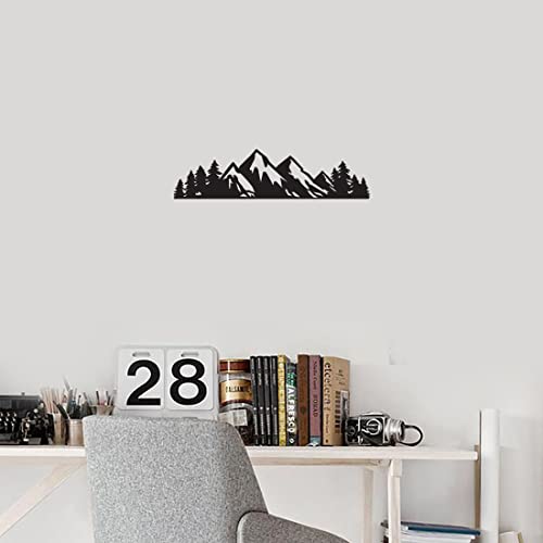 Image of Mountain Tree Forest Vinyl Decal for Car (Black) (Set of 2) RV Camper Waterproof Small Mountain Car for Bumper Door Panel Car Decal Laptop Tuber Wall Window Phone Mug Accessory Decoration