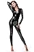 NIliker Womens Shiny Liquid Metallic Wet Look Zipper Front Catsuit Jumpsuit (LYY078 Black, Medium)