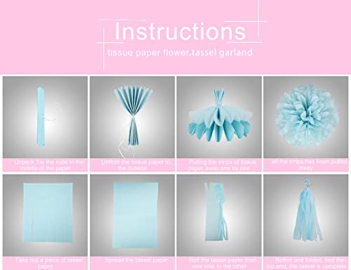 Image of Gender Reveal Decorations Blue Pink - 23pcs Tissue Paper Flowers Pom Poms Boy Or Girl Banner Tassel Garland Streamers Baby Party Supplies Gender Reveal Theme Gold Hanging Decor Ideas