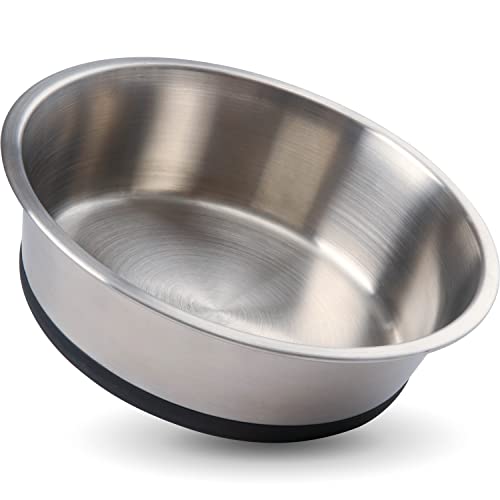 Leashboss Stainless Steel Dog Bowl With Silicone Base, 8 Cup Size, Non-Skid Dish For Medium & Large Dogs (Black, Single Bowl) #TOP22