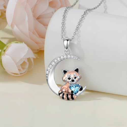 Image of PROESS Animal Birthstone Necklace 925 Sterling Silver Otter /Axolotl /Hippo /Elephant /Dachshund /Monkey /Red Panda Pendant Necklace Animal Birthstone Jewelry Gifts for Women