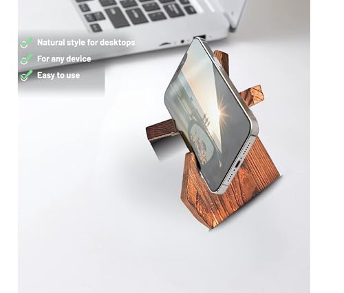 TOJTIK Phone Holder Wood, Small Phone Stand for Desk, Portable Cell Phone Holder for Smartphones & Mini Tablets, Wooden Desktop Organizer & Book Holder, iPhone Stand for 11/12/13 pro max & iPads by Generic - Used condition - Image 2