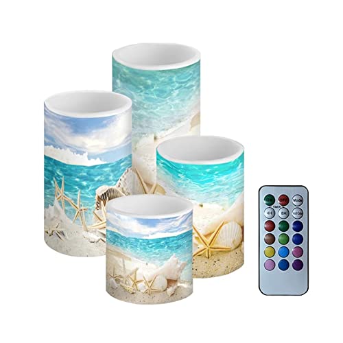 Image of Flameless Candles Battery Powered with Multicolor Timer Remote Control Everlasting Fake Candles for Party Garden Indoor Outdoor Coastal Decor, Beach Coastal Multi