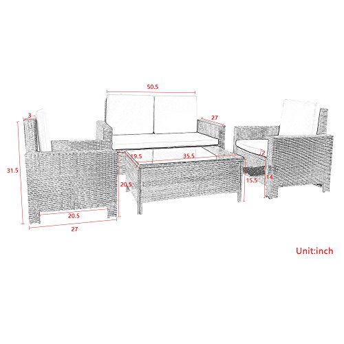 Devoko 4 Pieces Porch Patio Furniture Sets Clearance Pe Rattan Wicker Garden Sofa Beige Cushion Chairs With Table Indoor Outdoor All Weather Deck Lawn Couch (Brown) #TOP6