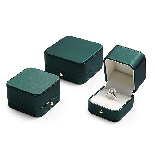 Leather Ring Box Jewelry Gift Box Ring Holder For Birthday, Proposal, Engagement,Wedding, Valentine's Day Gifts (Green)