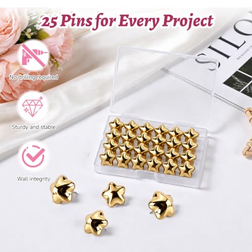 Image of 25 Pcs Decorative Thumb Tacks, Cute Decorative Push Pins for Wall Bulletin Board & Cork Board, Resin Star Push Pins for Office Home School,Gold