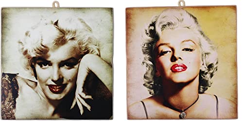 KUSTOM ART Juego de 2 cuadros estilo vintage serie actores famosos "Marilyn Monroe" impresión sobre madera 23 x 23 cm. Para decoración Restaurante Pizzeria Bar Hotel.