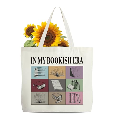 Dskly Womens Book Tote Bag In My Bookish Era Canvas Tote Bags Book Club Gifts Bookish Gifts for Book Lovers Librarian Bookworm Reader Writer Teachers Aesthetic Reusable Grocery Bag -15