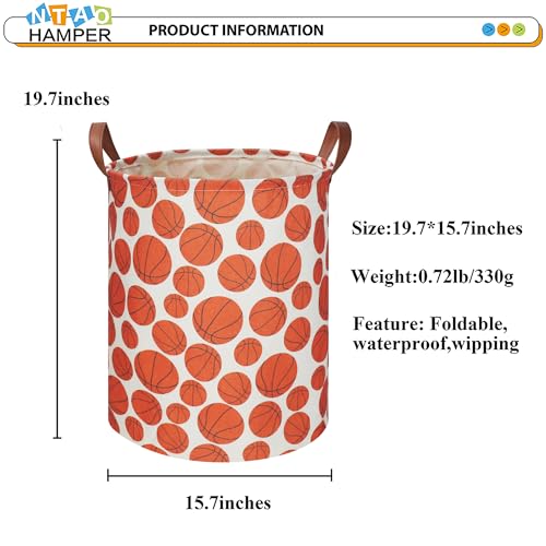 Image of NTAOHAMPER Kids Laundry Hamper,Baseball laundry Basket,Baby Boy Nursery Hamper,Waterproof Storage Bin for Bedroom,Clothes Organizer Basket,Toys Box,Room Decor(Basketball)