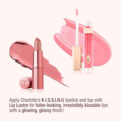 Image of Charlotte Tilbury Icon Baby Lip Duo Kit - Mini K.I.S.S.I.N.G Satin Shimmer Lipstick & Full Size Hall of Fame High Shine Gloss Set - Hydrating Long Lasting Makeup Duo for On-the-Go Glossy Shine