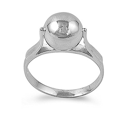 DoubleAccent Sterling Silver Plain Ball Ring 10mm (Size 5 to 12)