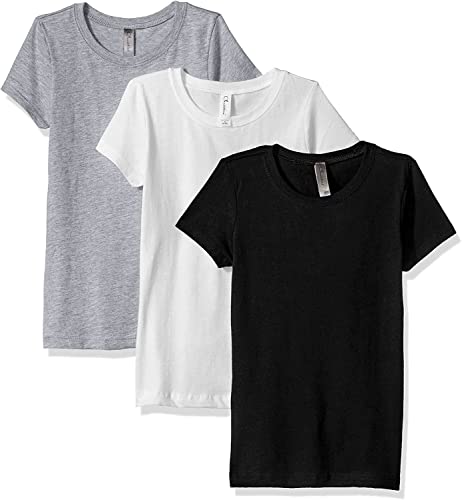 Clementine Apparel Girls Big Three-Pack Everyday Crew Neck T-Shirts, Black/White/Grey, Large