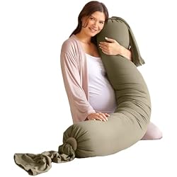 bbhugme Pregnancy Pillow, Dusty Olive - Adjustable Firmness & Shape - Full Body Support for Side Sleeping - Supports Back, Legs, Belly, Hips - Removable Cooling Cover for Pregnant Women