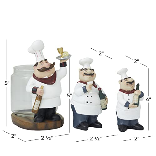 Deco 79 Polystone Chef Sculpture, Set Of 3 5", 4", 6" H, White #TOP2