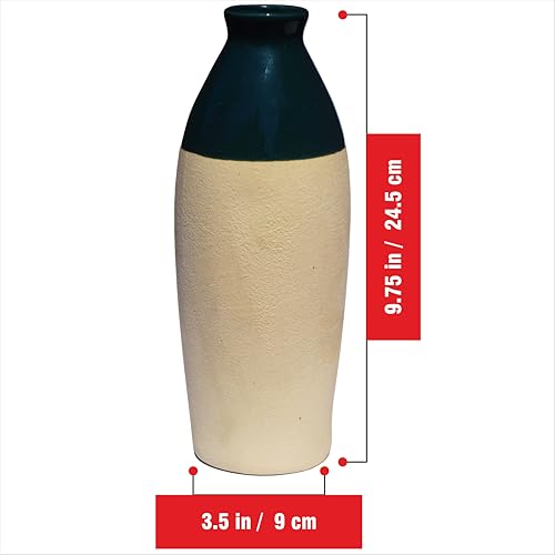 Image of Pure Source India Handcrafted Dark Green Ceramic Bottle-Shaped Flower Vase (9.75 Inches) for Home Decor, Living Room, Gifting, Decorative Small Vase (Flower NOT Included)