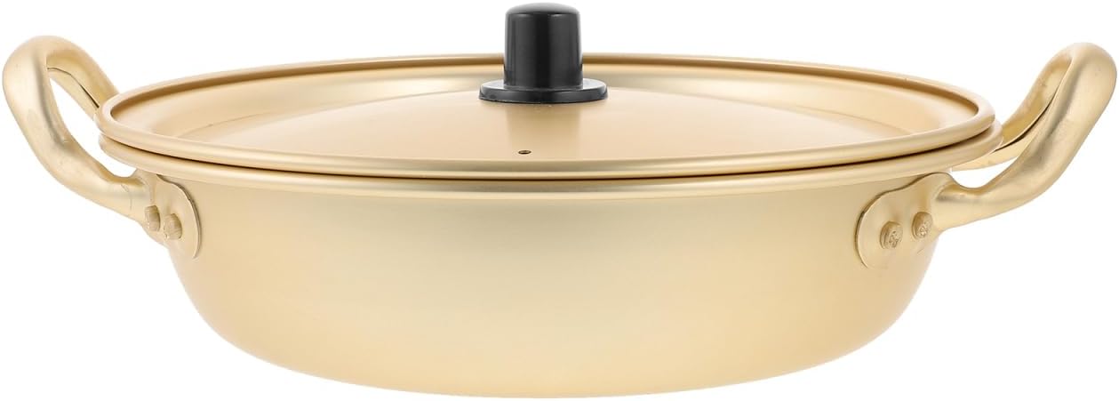 Luxshiny Korea Ramen Pot, Korean Ramen Cooking Pot with Lid Korean Noodle Pot Aluminum Noodle Hot Pot Shin Ramyun Pot for Kitchen Cookware (double Handle) (8.6in), 22X5CM, Golden, 809UF133R15Q