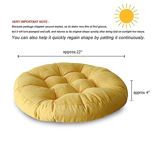 Sexysamba Round Floor Seat Pillows Cushions 22" X 22", Soft Thicken Yoga Meditation Cushion Pouf Tufted Corduroy Tatami Floor Pillow Reading Cushion Chair Pad Casual Seating For Adults & Kids, Yellow #TOP1