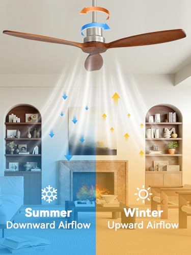 Image of Sofucor Ceiling Fan no Lights, 52 Inch Modern Wood Ceiling Fan with Remote, 3 Wooden Blades and 3 White Downrods, for Indoor Bedroom Living Room Outdoor Patio Porch, Reversible DC Motor, Brown