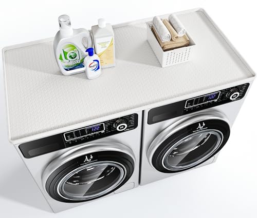 Washer Dryer Countertop, 54" x 27.5" Large Washer and Dryer Covers for The Top, Non-Slip Waterproof Silicone Dryer Top Protector Mat, Washer Dryer Topper for Laundry Room Kitchen Home（White）