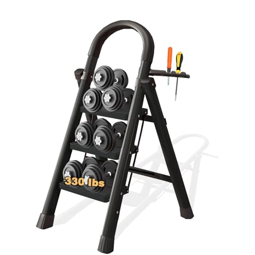 BETEAM 3 Step Ladder 330 lbs Heavy Duty Folding Step Stool for Adults Kitchen Latter with Tool Rack Escaleras para Casa -Black by BETEAM - Used condition - US$34.92