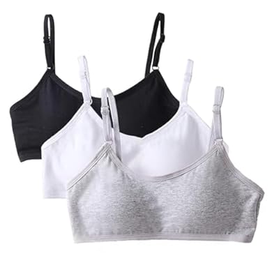 SEFIRST 3 Piezas Sujetador de Niña Algodón, Sujetador Deportivo de Algodón para Niña Correas de hombrocon Ajustable y Almohadillas de Busto Joven Ropa Interior para 10 a 14 años (Negro, Blanco, Gris | Ya disponible en tu tienda friki favorita! En mundofriki.es!