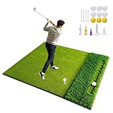 150 x 120cm Golf Abschlagmatte, mit 40mm Rough & 16mm Fairway Turf, 10mm Eva Polsterung, Dual Tee- & Chipping-Bereich, inkl. 9 Bälle & Tees, Extra Dicke Premium Golf Übungsmatte
