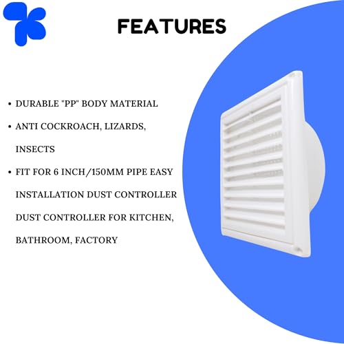 Image of AMPEREUS Wall Exhaust Fan Chimney Vent Pipe Cover and Mosquito Net Dust Controller, White 6 inch