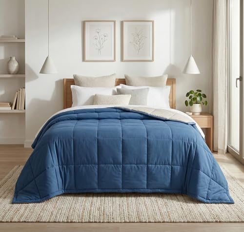 Image of VAS COLLECTIONS Reversible King Size Comforter 220 GSM Microfiber (90x100 Inch) | Soft Lightweight AC Comforter | All Season Quilt Duvet Blanket for Double Bed (Denim Blue)
