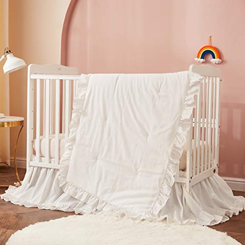 Brandream 4Pcs Farmhouse Crib Bedding Sets For Girls Or Boys White Comforter Purple Embroidery Elephant Quilt Baby Blanket Set, 100% Cotton #TOP7