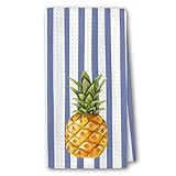RZQIJ Cute Kitchen Towels – Pineapple On Blue Stripes Watercolor Polyester Hand Towel, Tropical Accent for Coffee Bar & Tea Room, Giftable Kitchen Gifts for New Homes. 16'x24'(220)