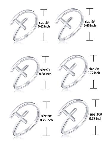 Daochong Simple Cross Ring Sterling Silver Adjustable Cross Wrap Open Ring For Women Daughter Girlfriend Easter Gift, Size 8 #TOP4