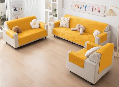 Image of Fashion Throw Quilt-Fully Covered 5 Seater Anti-Slip Quilted Sofa Covers for Living Room Sofa Slipcovers Furniture Cover Home Decor Yellow