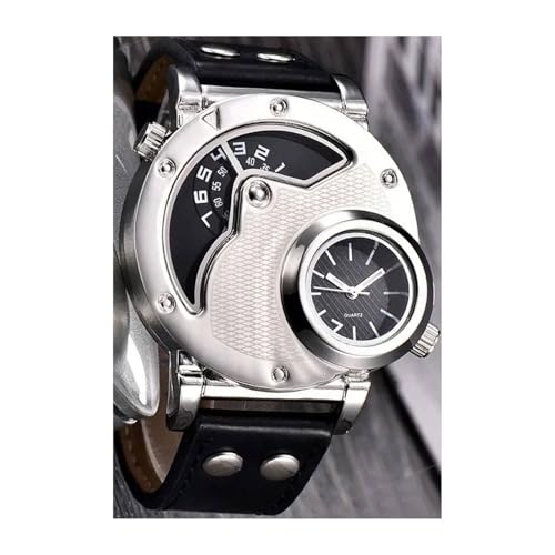 Zxarunas Montre-bracelet à quartz double fuseau horaire pour homme - Montre de sport à grand cadran avec bracelet en cuir - Accessoire tendance pour homme
