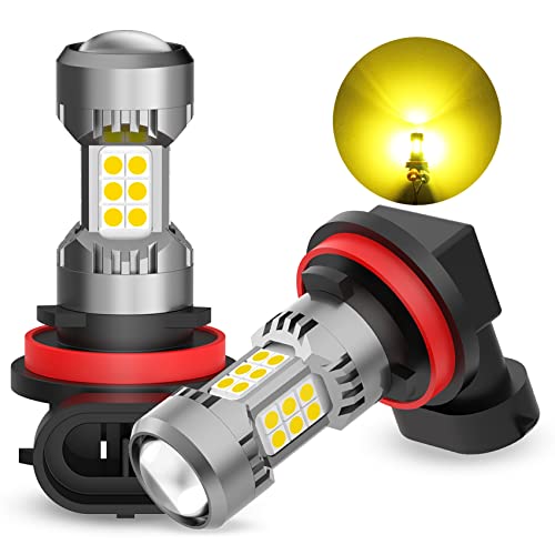 PHINLION H8 H11 LED Fog Light Bulbs 3000K Golden Yellow, 3200 Lumens Super Bright 3030 30-SMD Chips H16 DRL Lamps Replacement for Cars, Trucks, SUVs