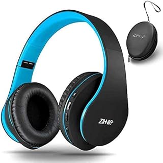 ZIHNIC Bluetooth Headphones Over-Ear, Foldable Wireless and Wired Stereo Headset Micro SD/TF, FM for Cell Phone,PC,Soft Earmuffs &Light Weight for Prolonged Wearing(Blue)