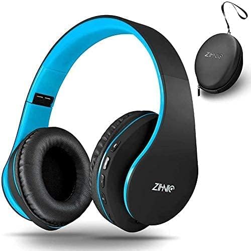 ZIHNIC Bluetooth Headphones Over-Ear, Foldable Wireless and Wired Stereo Headset Micro SD/TF, FM for Cell Phone,PC,Soft Earmuffs &Light Weight for Prolonged Wearing(Blue)