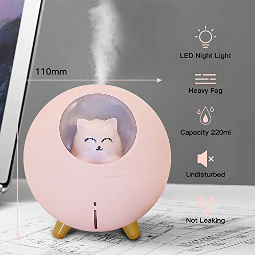 Cool Mist Humidifiers, PTN 220ml Aromatherapy Diffusers Ultrasonic Aroma Quiet Humidifier with Led Lights, USB Desktop Humidifier for Home/Bedroom/Office(Pink)