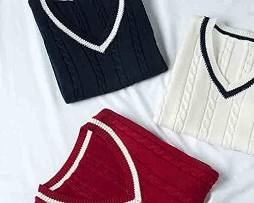 Women Knitted Vest Twist Sweater Pullover V Neck College Sleeveless Jumpers Knitwear Tank