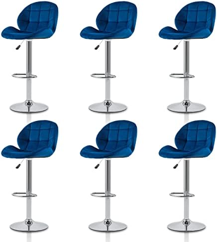 TUKAILAI Bar Stools Set of 2 Velvet, Adjustable Swivel Gas Lift, Chrome Footrest & Base Breakfast Bar Stools Dining Kitchen Bar Chairs Counter Home Barstools with Back