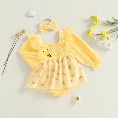 FYBITBO Baby Girl One Birthday Outfit Floral 1st Birthday Cake Smash Romper Dress Sleeveless Onesie Birthday Clothes2