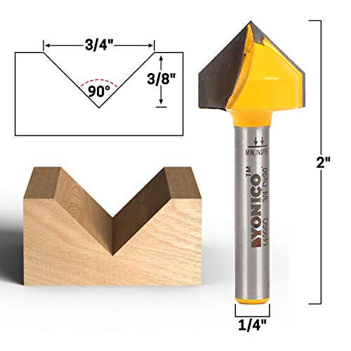 Yonico V Groove Router Bit Large 3 Bit Set 1/4-Inch Shank 14391Q #TOP2