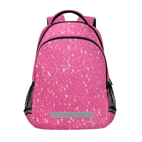 Mochila impermeable rosa con brillo, deportiva y casual miniatura 1